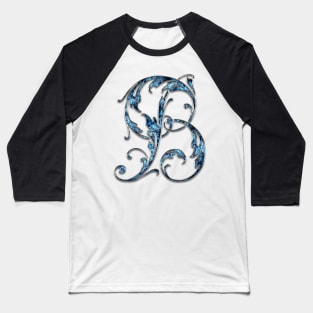 Ornate Blue Silver Letter B Baseball T-Shirt